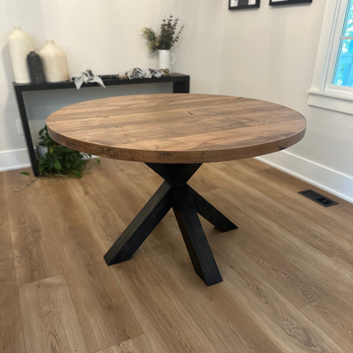 Shown in Knotty Alder Special Walnut/Matte Poly, Jet Black Stained Base