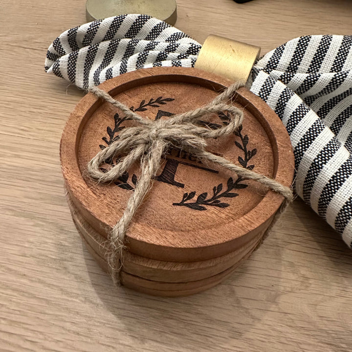 Round Monogram Wood Coaster | Acacia Wood | Personalized