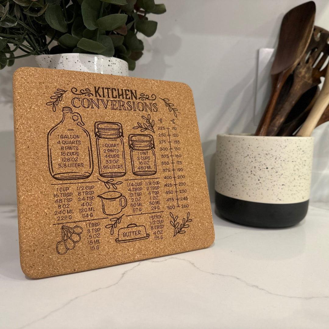 Cork Trivet | Kitchen Conversion or Temp Chart | Square Trivet | Hot Pad - Seeds & Sawdust