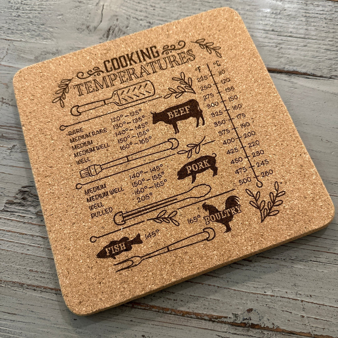 Cork Trivet | Kitchen Conversion or Temp Chart | Square Trivet | Hot Pad - Seeds & Sawdust