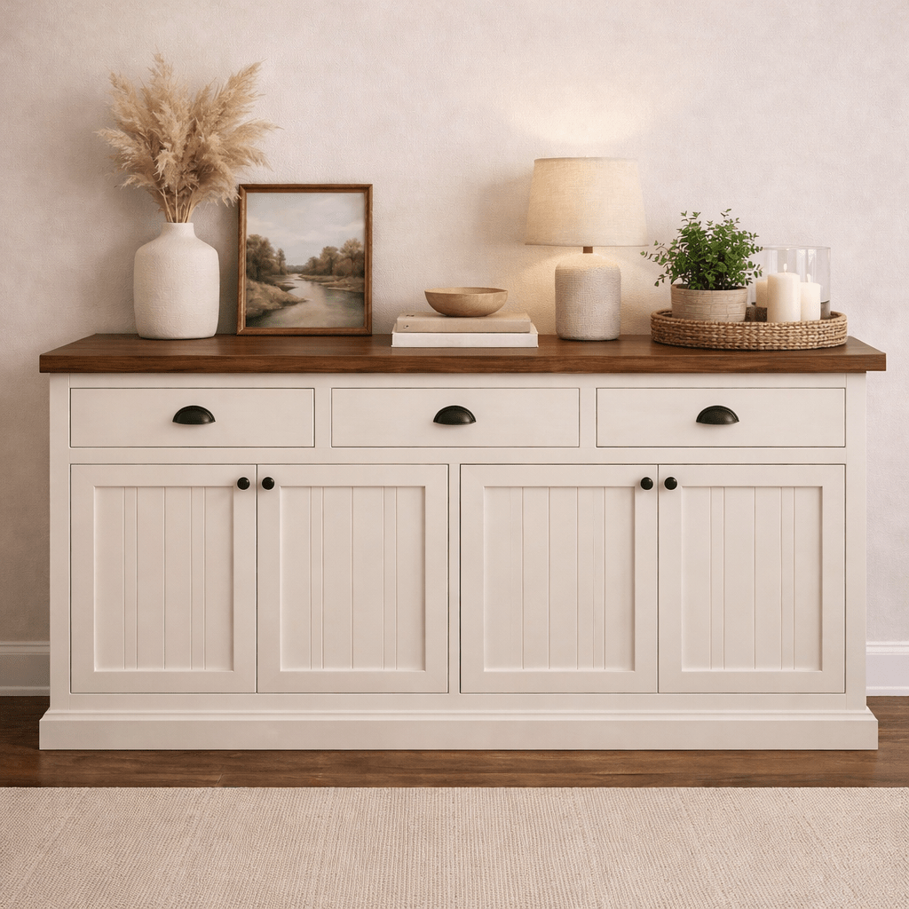 Handcrafted Buffet Cabinet with Custom Paint & Solid Wood Top 72