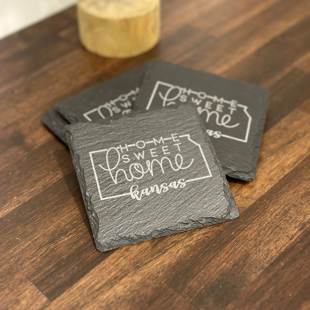 Home Sweet Home Coaster (State Outline) | Slate Coaster - Seeds & Sawdust