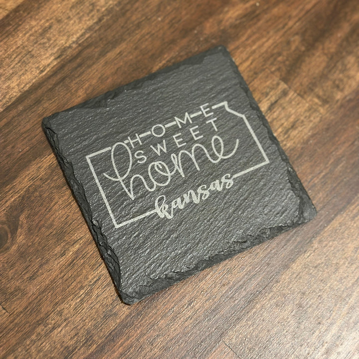 Home Sweet Home Coaster (State Outline) | Slate Coaster - Seeds & Sawdust