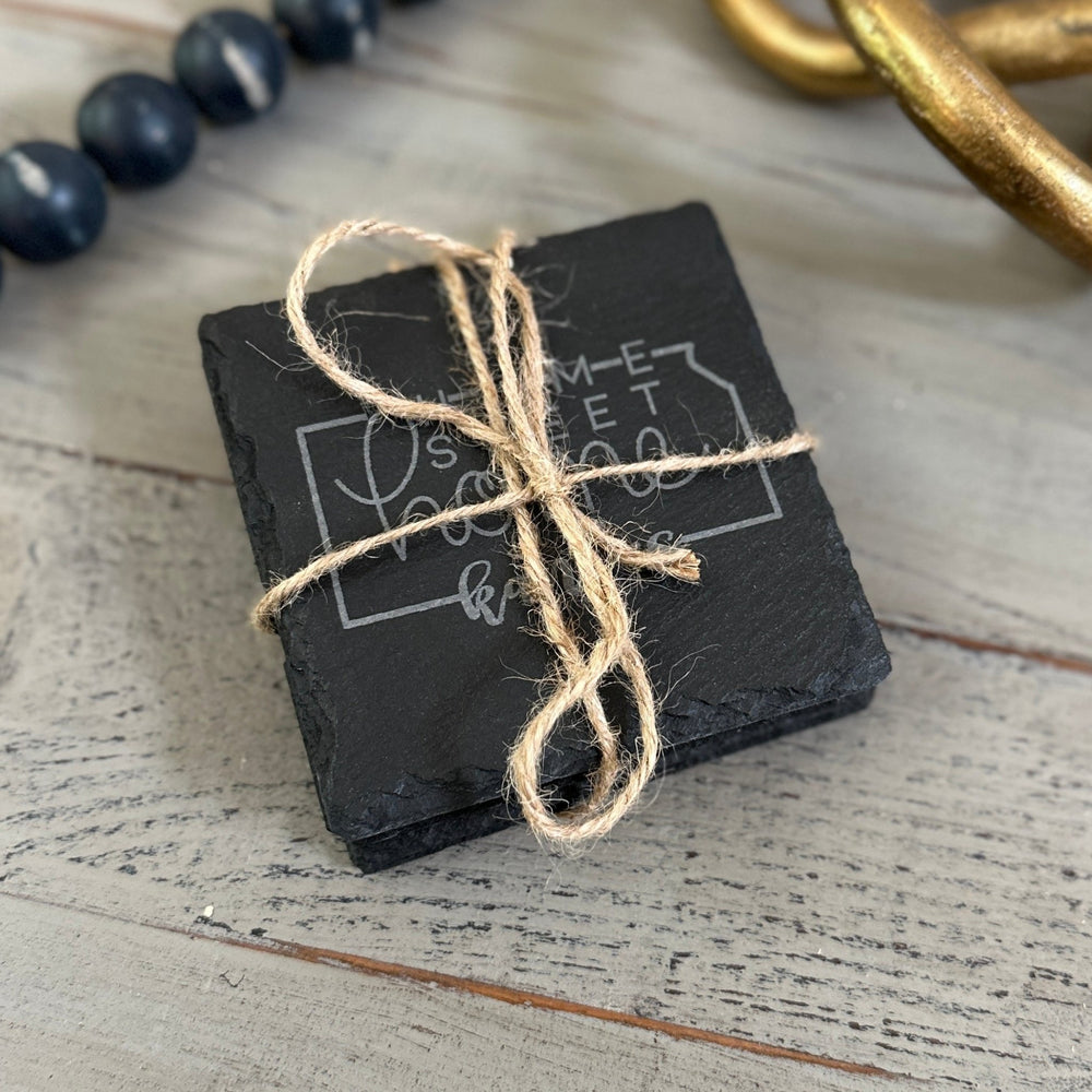 Home Sweet Home Coaster (State Outline) | Slate Coaster - Seeds & Sawdust