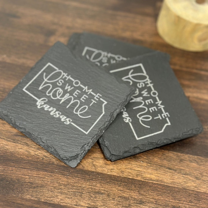 Home Sweet Home Coaster (State Outline) | Slate Coaster - Seeds & Sawdust