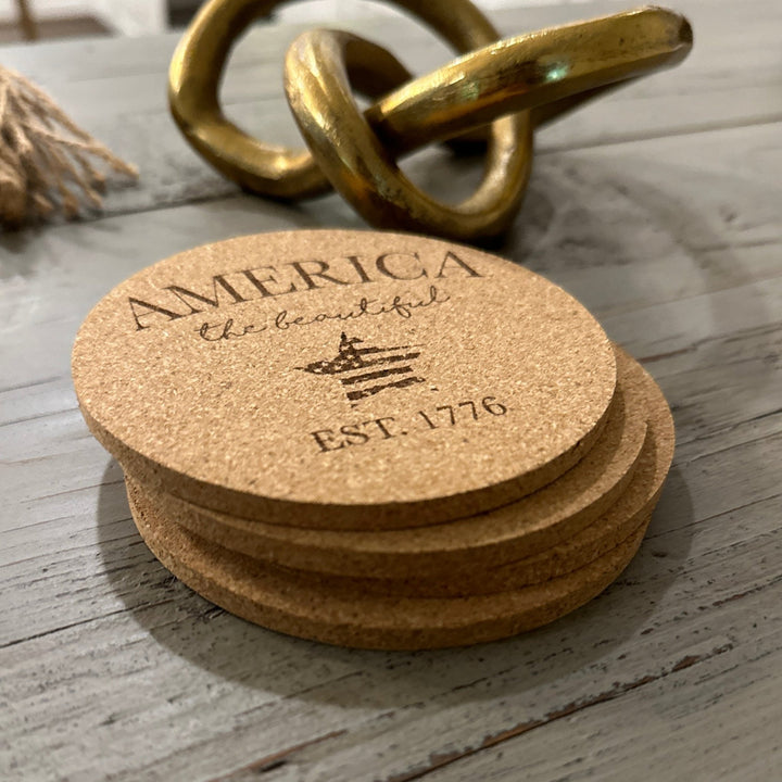 Patriotic American Themed Coaster Set | Slate, Wood or Cork | 4 of July Coasters - Seeds & Sawdust