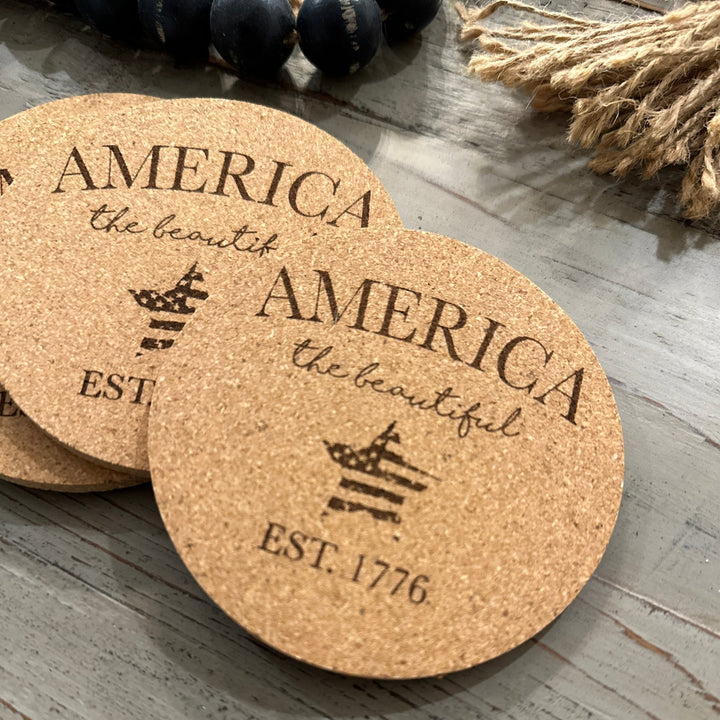 Patriotic American Themed Coaster Set | Slate, Wood or Cork | 4 of July Coasters - Seeds & Sawdust