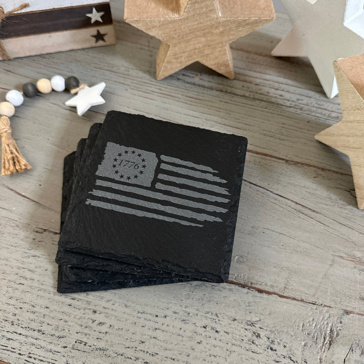Patriotic American Themed Coaster Set | Slate, Wood or Cork | 4 of July Coasters - Seeds & Sawdust