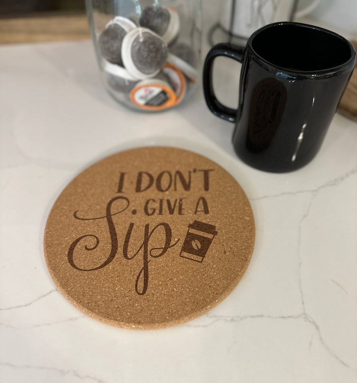 Round Cork Trivet | Coffee Lover Designs | Hot Pad | Kitchen Decor - Seeds & Sawdust