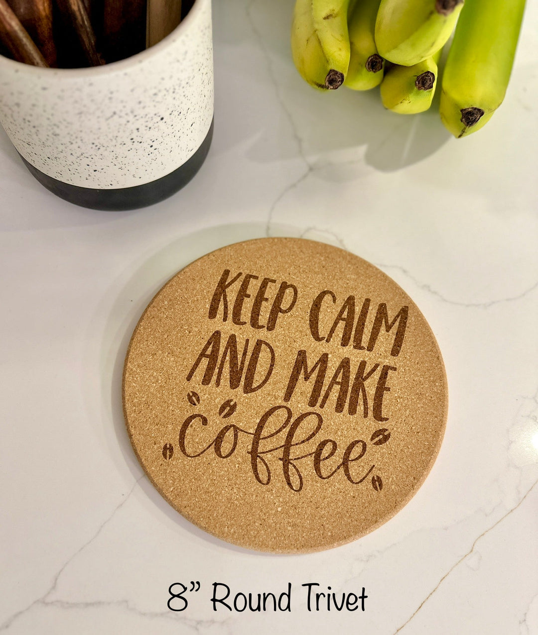 Round Cork Trivet | Coffee Lover Designs | Hot Pad | Kitchen Decor - Seeds & Sawdust
