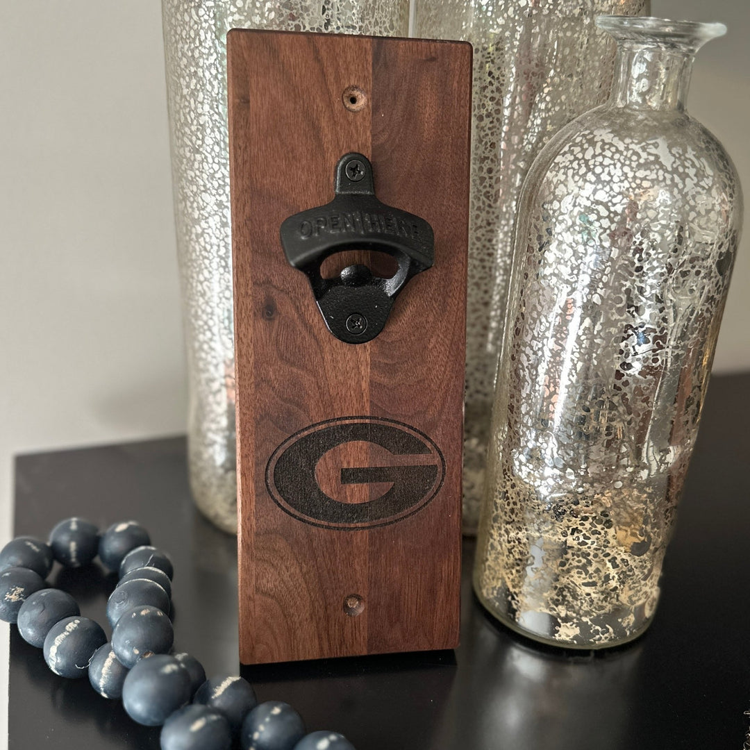 Walnut Bottle Opener | Georgia Bulldogs | Drink Local | Bar Decor - Seeds & Sawdust