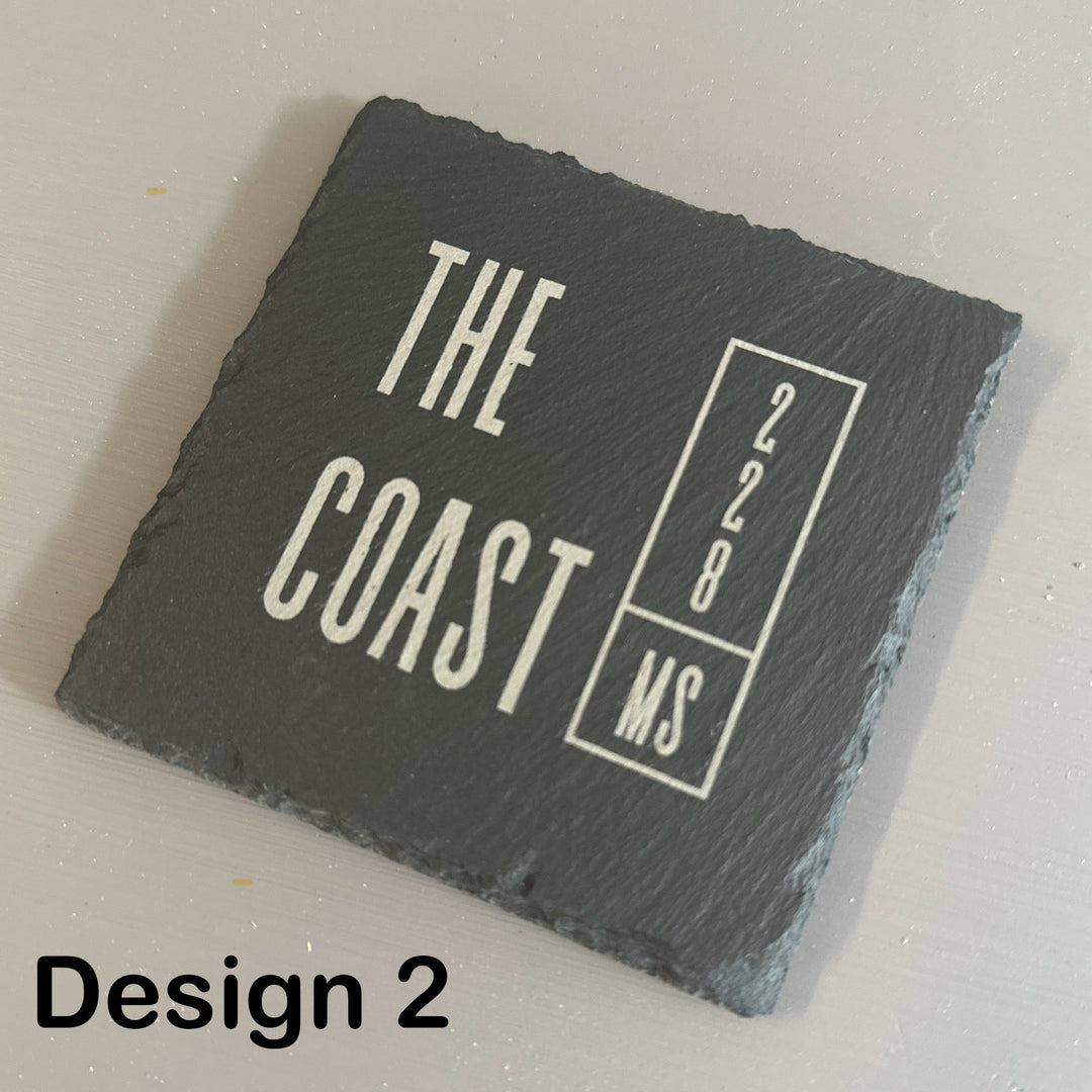 228 "The Coast" Square Slate Coaster Set | 4 - Piece Set - Seeds & Sawdust