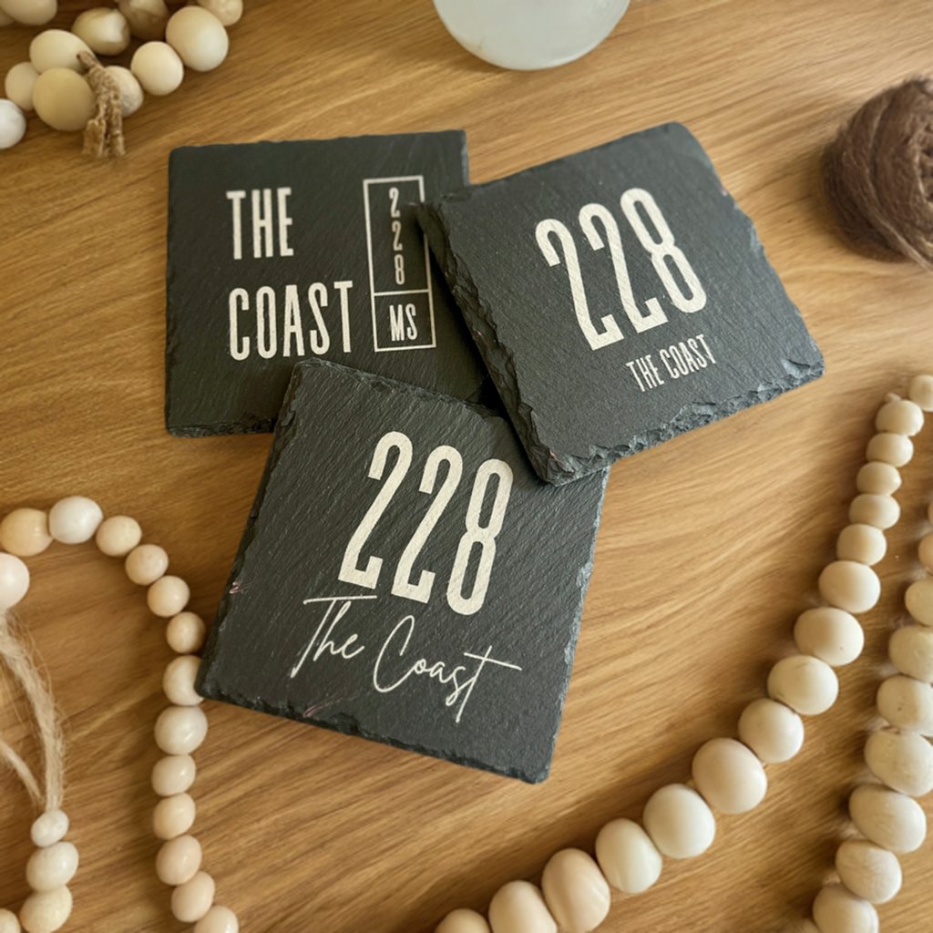 228 "The Coast" Square Slate Coaster Set | 4 - Piece Set - Seeds & Sawdust