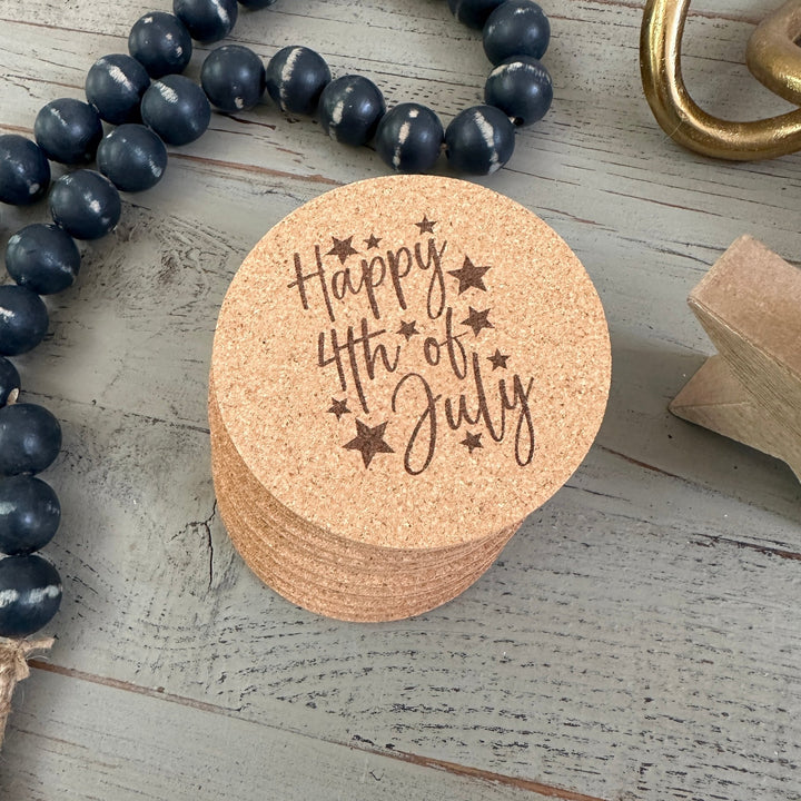 4 of July Holiday Cork Coasters, Holiday Décor, Independence Day, God Bless America, Pack of 12 Coasters - Seeds & Sawdust