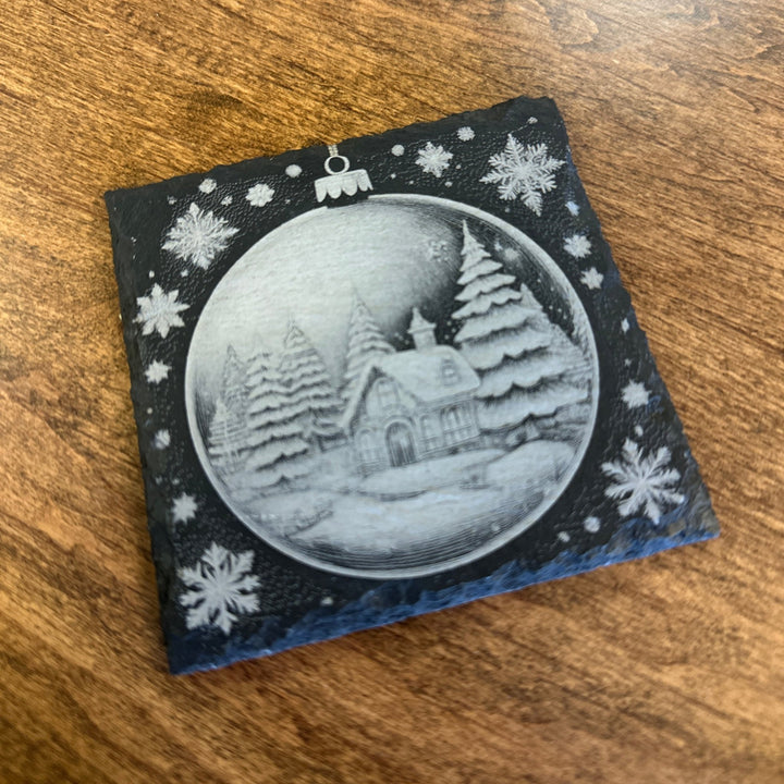 4 - Piece Slate Coaster Set – Unique Laser - Etched Christmas Designs - Seeds & Sawdust