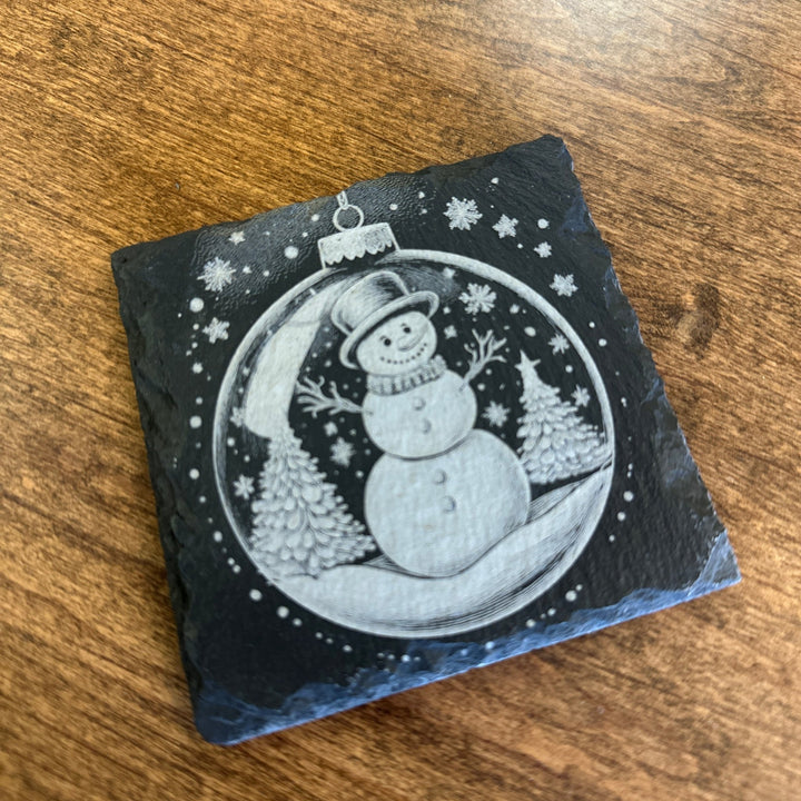 4 - Piece Slate Coaster Set – Unique Laser - Etched Christmas Designs - Seeds & Sawdust
