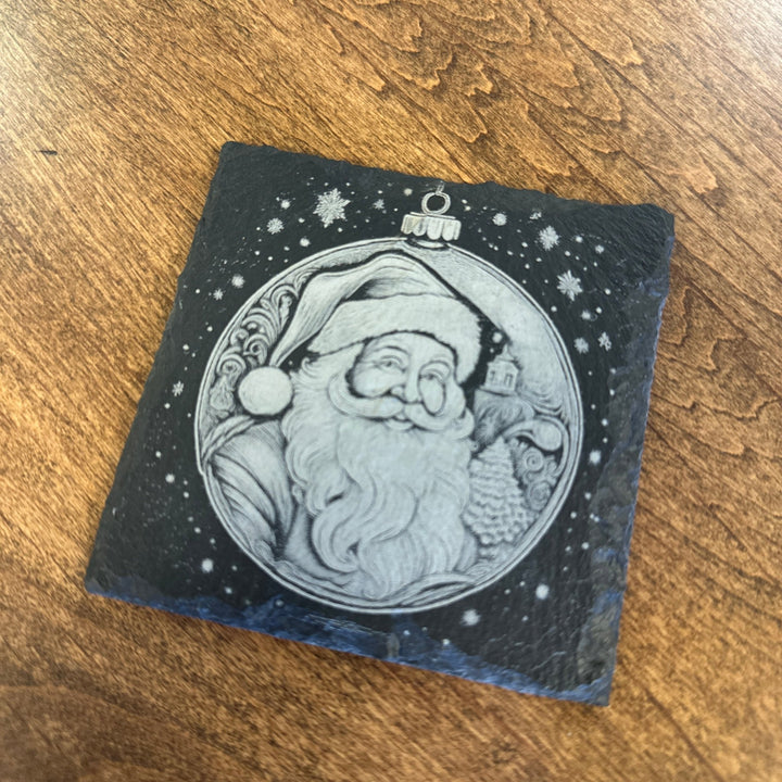4 - Piece Slate Coaster Set – Unique Laser - Etched Christmas Designs - Seeds & Sawdust
