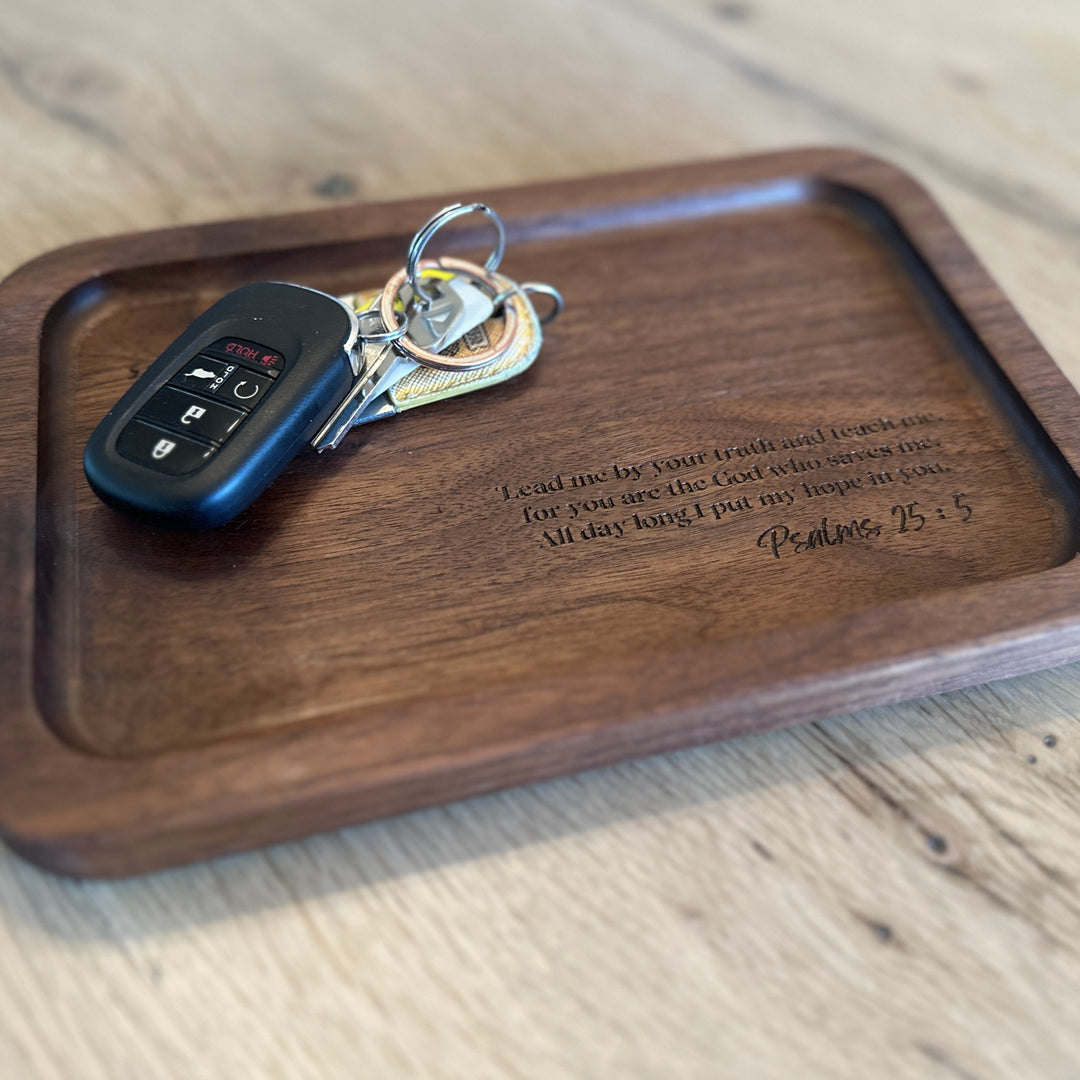 Wooden Catchall Tray, Laser Engraved Message/Verse