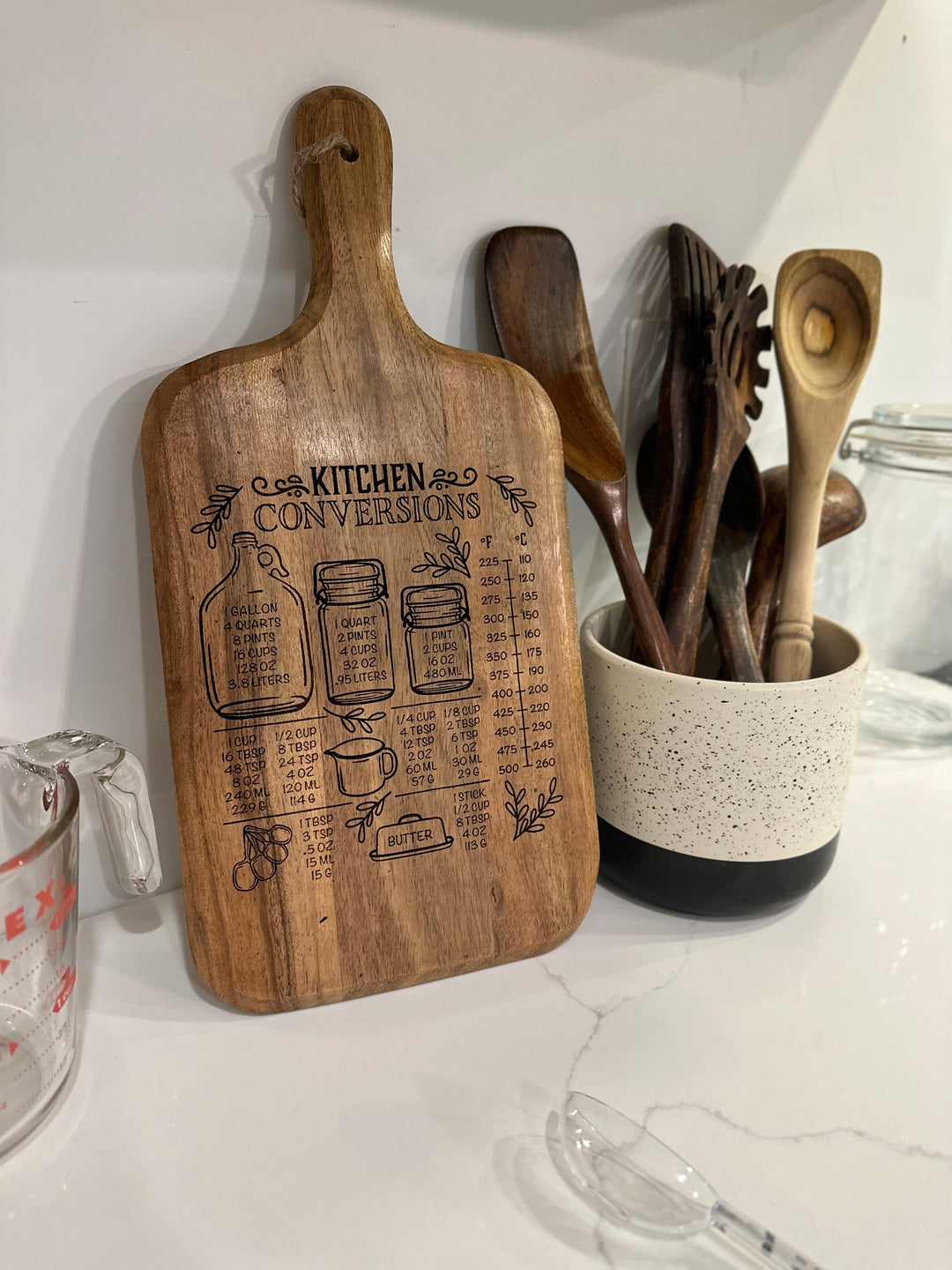 Wooden Cutting Board (15”x7”) | Kitchen Decor | Kitchen Conversion Chart | Cheese Board