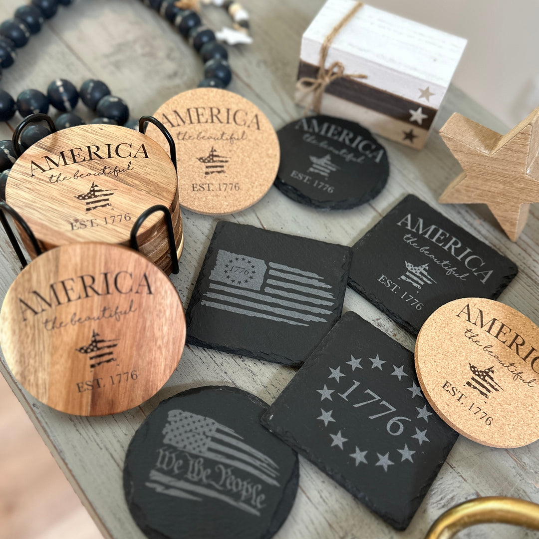 4 of July Holiday Cork Coasters, Holiday Décor, Independence Day, God Bless  America, Pack of 12 Coasters