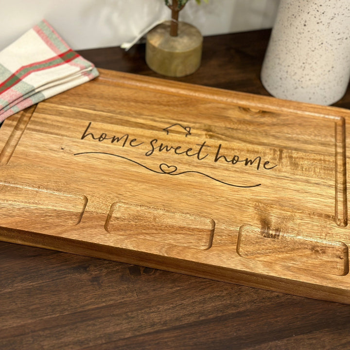 Charcuterie | Cutting Board 3-Compartment | Home Sweet Home - Seeds & Sawdust