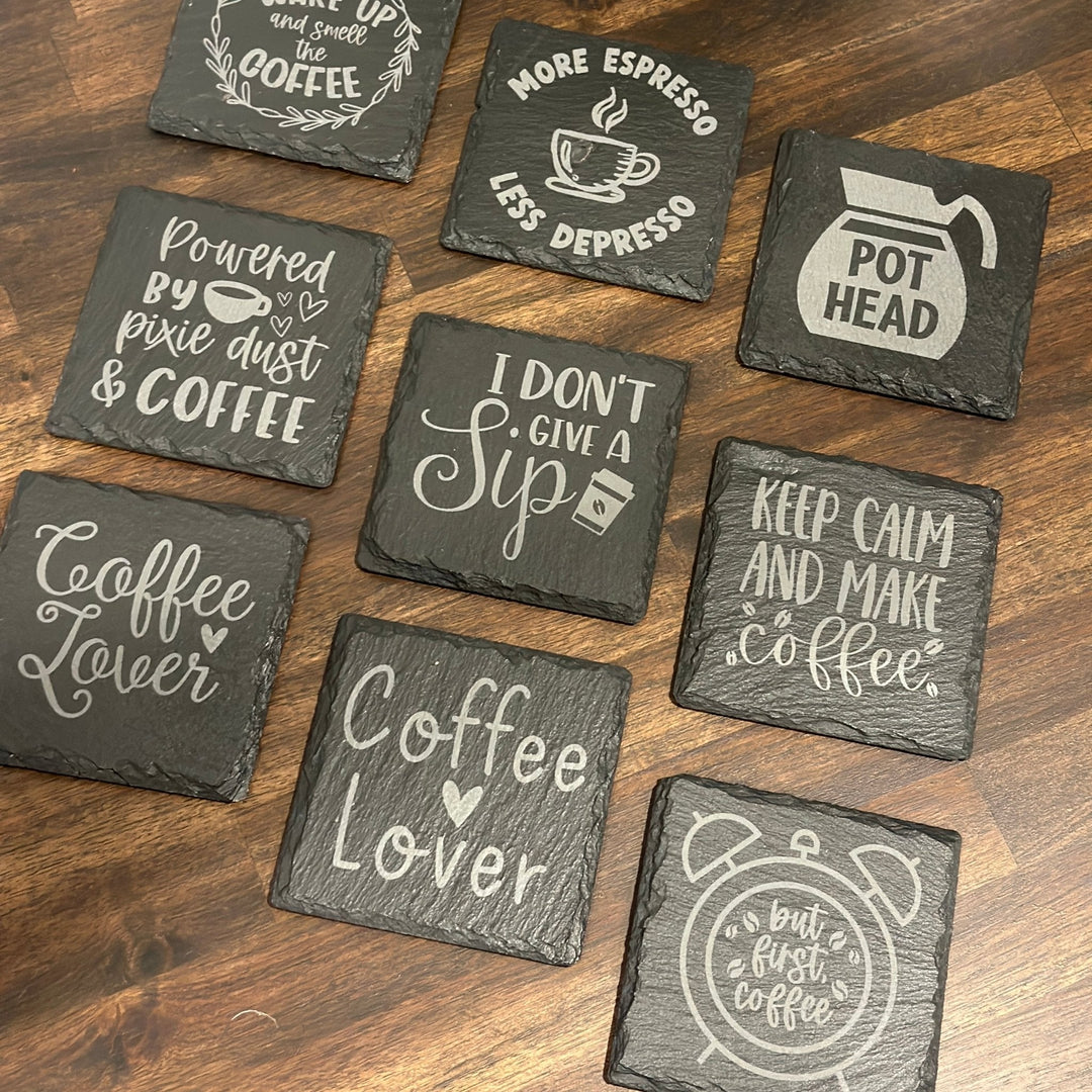 Coffee Lover Slate Coasters | Various Designs - Seeds & Sawdust