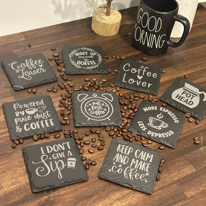 Coffee Lover Slate Coasters | Various Designs - Seeds & Sawdust