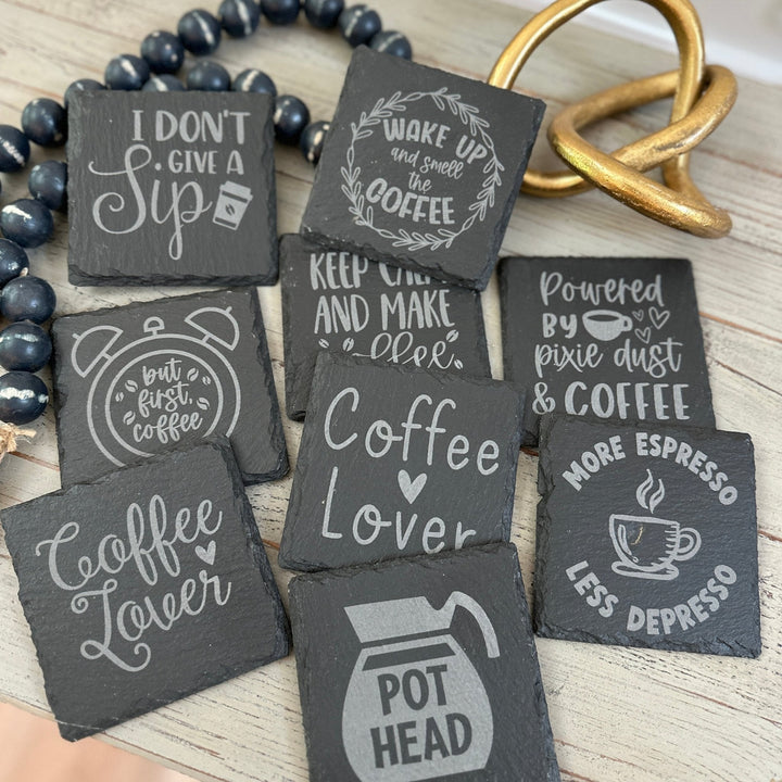 Coffee Lover Slate Coasters | Various Designs - Seeds & Sawdust