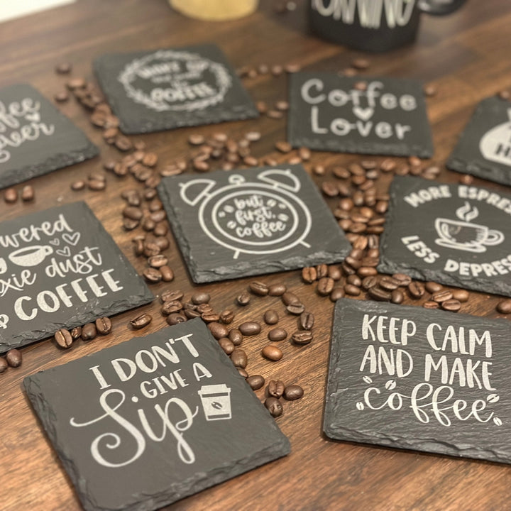 Coffee Lover Slate Coasters | Various Designs - Seeds & Sawdust