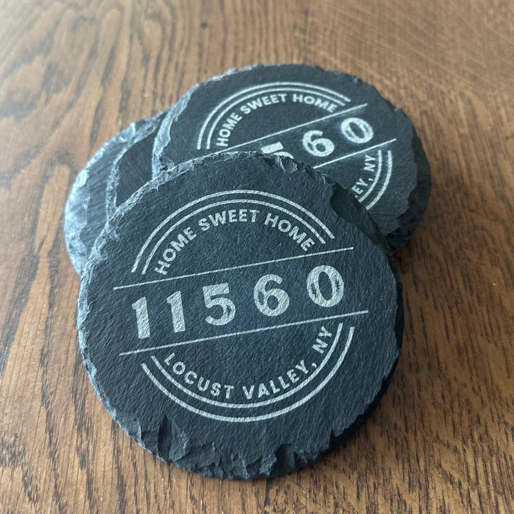 Custom Slate Coaster Set of 4 – City & Zip Code | Round or Square ...