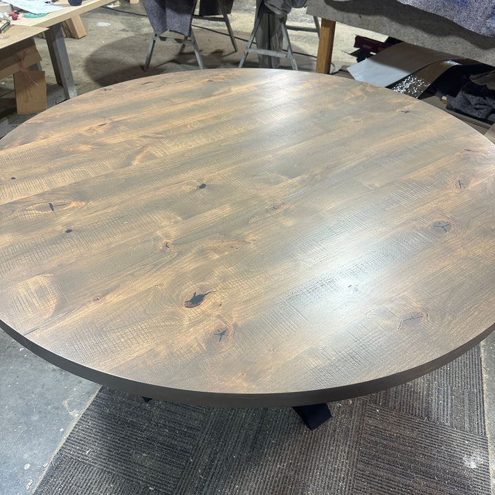 Handcrafted 60" Round Lance Knotty Alder Dining Table – Western Oak Finish – Ready to Ship - Seeds & Sawdust