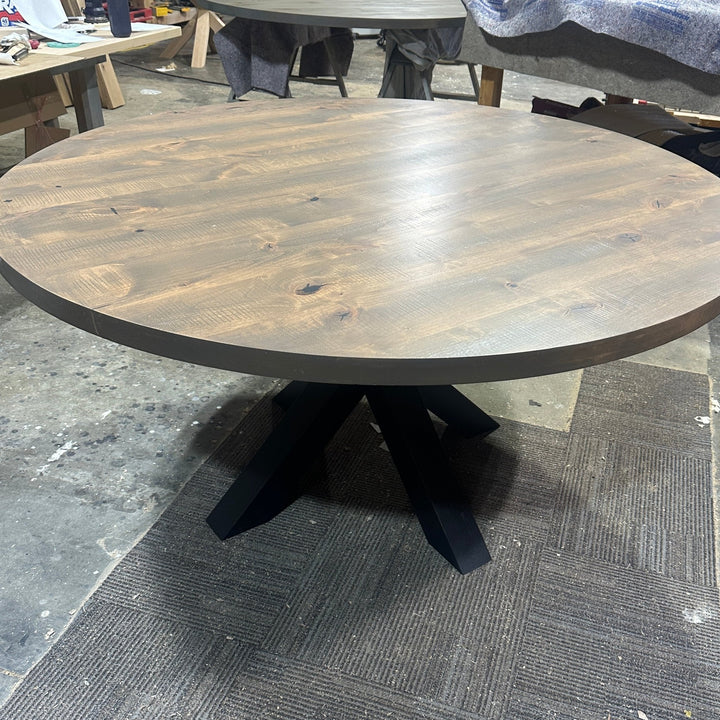 Handcrafted 60" Round Lance Knotty Alder Dining Table – Western Oak Finish – Ready to Ship - Seeds & Sawdust