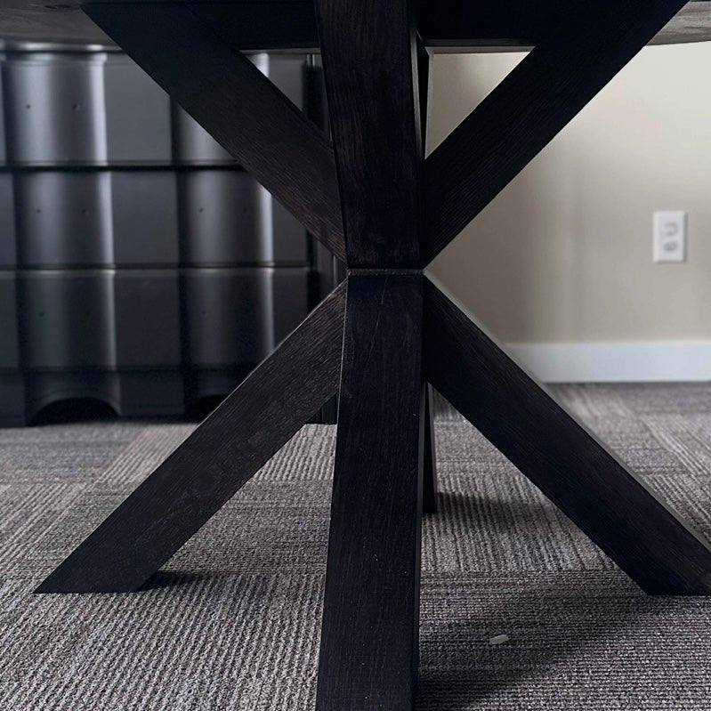 Handcrafted 60" Round Lance Rustic White Oak Dining Table – Kona Top/Black Base – Ready to Ship - Seeds & Sawdust