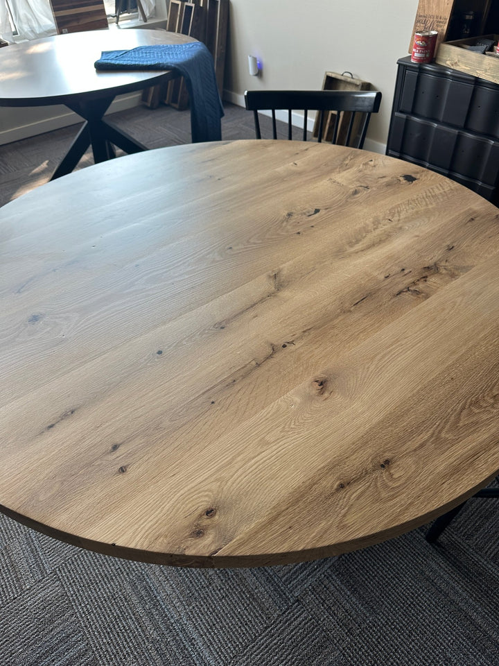 Handcrafted 60" Round Lance Rustic White Oak Dining Table – Natural Stain - Seeds & Sawdust