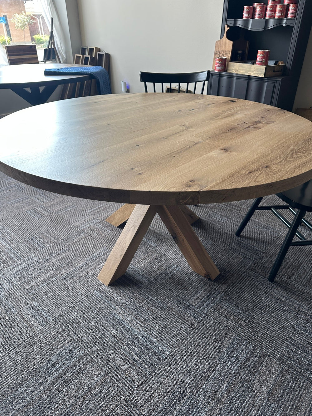 Handcrafted 60" Round Lance Rustic White Oak Dining Table – Natural Stain - Seeds & Sawdust