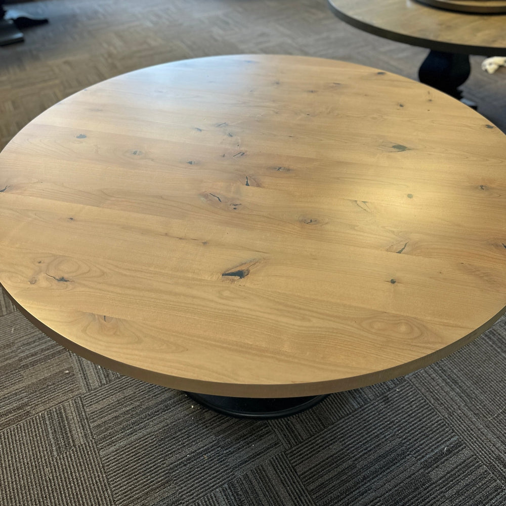 Handcrafted 60" Round Pedestal Base with Knotty Alder Top – Ready to Ship - Seeds & Sawdust