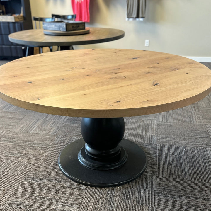 Handcrafted 60" Round Pedestal Base with Knotty Alder Top – Ready to Ship - Seeds & Sawdust