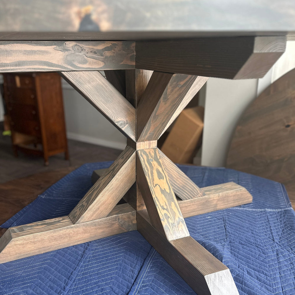 Handcrafted 66" Round Knotty Alder Dining Table – Aged Barrel Finish – Ready to Ship - Seeds & Sawdust