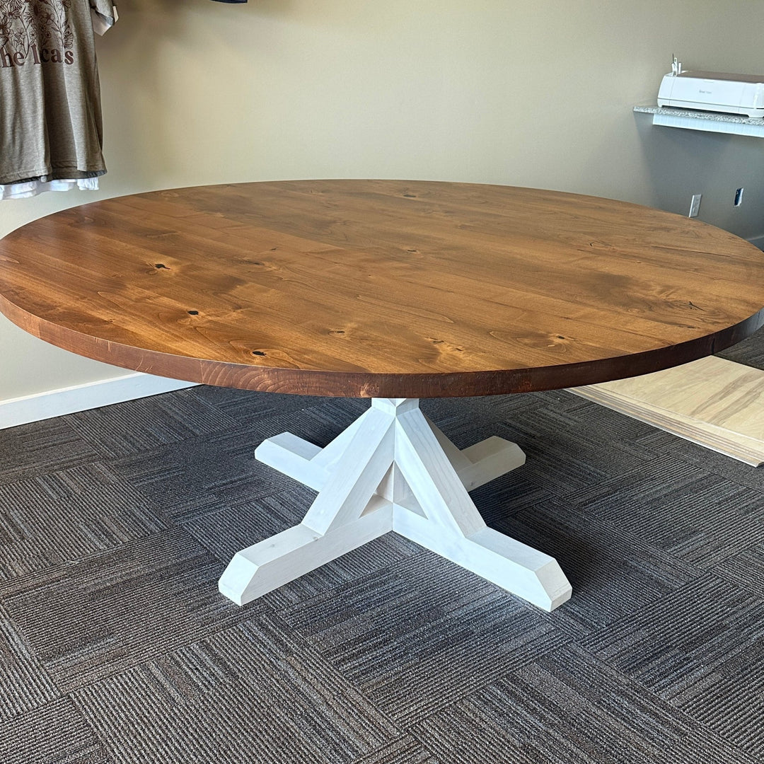 Handcrafted 72" Round Knotty Alder Dining Table – Special Walnut Finish – Ready to Ship - Seeds & Sawdust