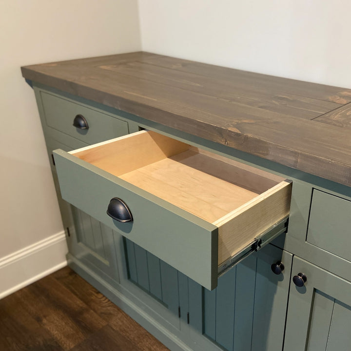 Handcrafted Buffet Cabinet with Custom Paint & Solid Wood Top - Seeds & Sawdust