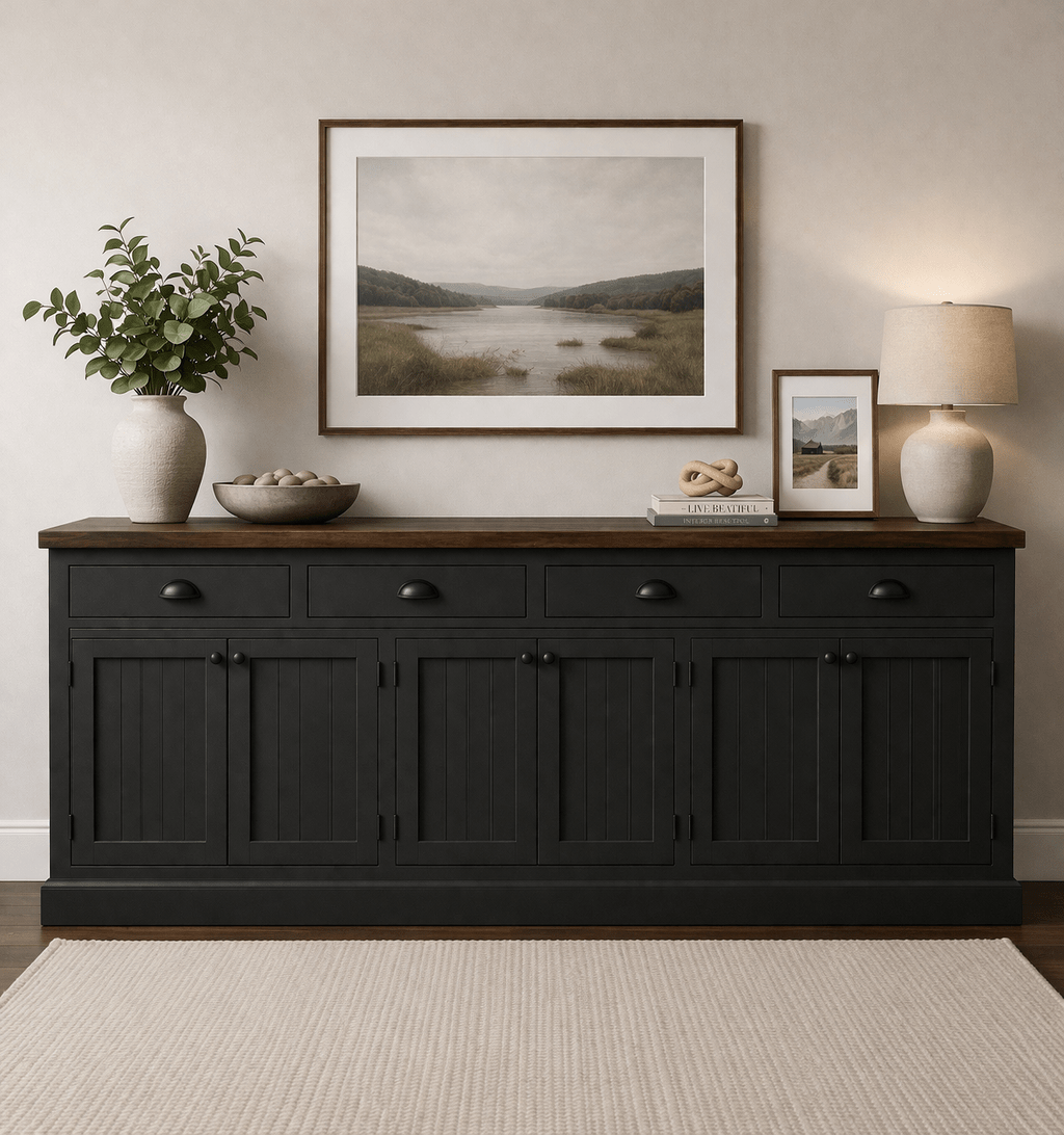 Handcrafted Buffet Cabinet with Custom Paint & Solid Wood Top - Seeds & Sawdust