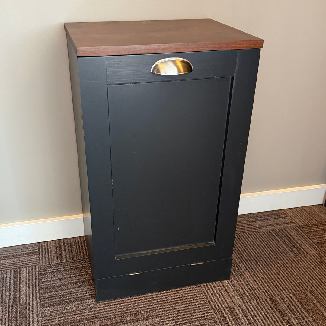 Hidden Trash Can Cabinet – Tip Out Bin with Wood Top – Custom Painted Kitchen Trash Storage - Recycling Cabinet - Seeds & Sawdust