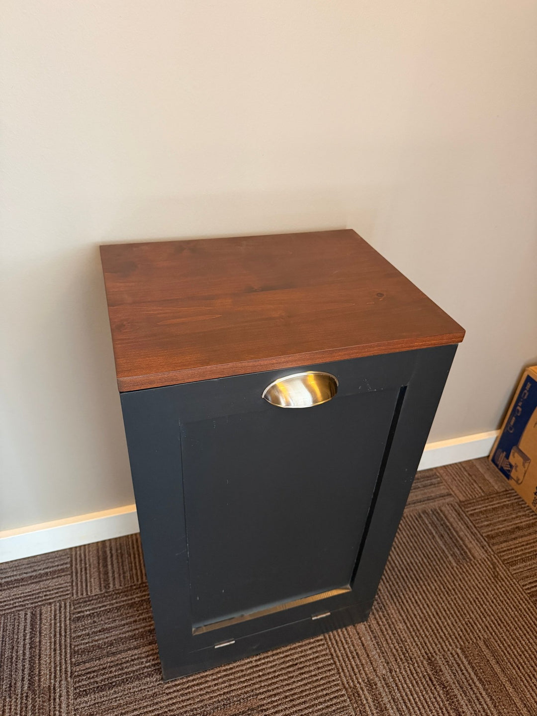 Hidden Trash Can Cabinet – Tip Out Bin with Wood Top – Custom Painted Kitchen Trash Storage - Recycling Cabinet - Seeds & Sawdust