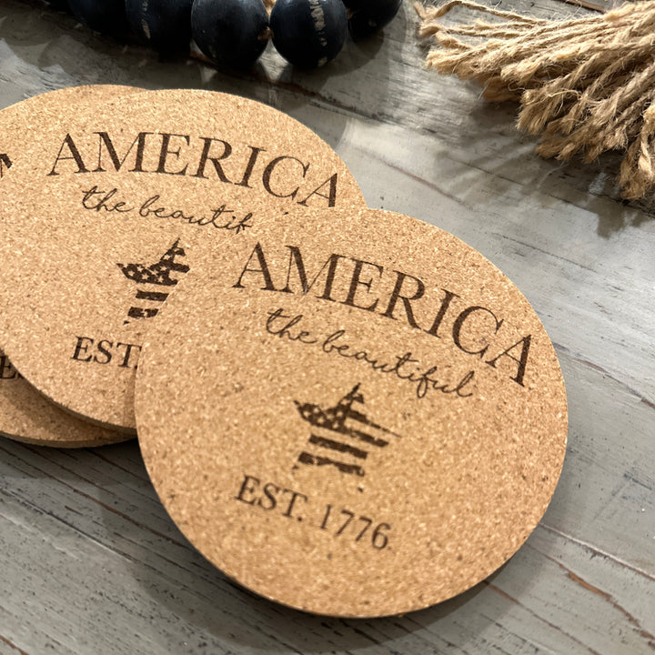 Patriotic American Themed Coaster Set | Slate, Wood or Cork | 4 of July Coasters