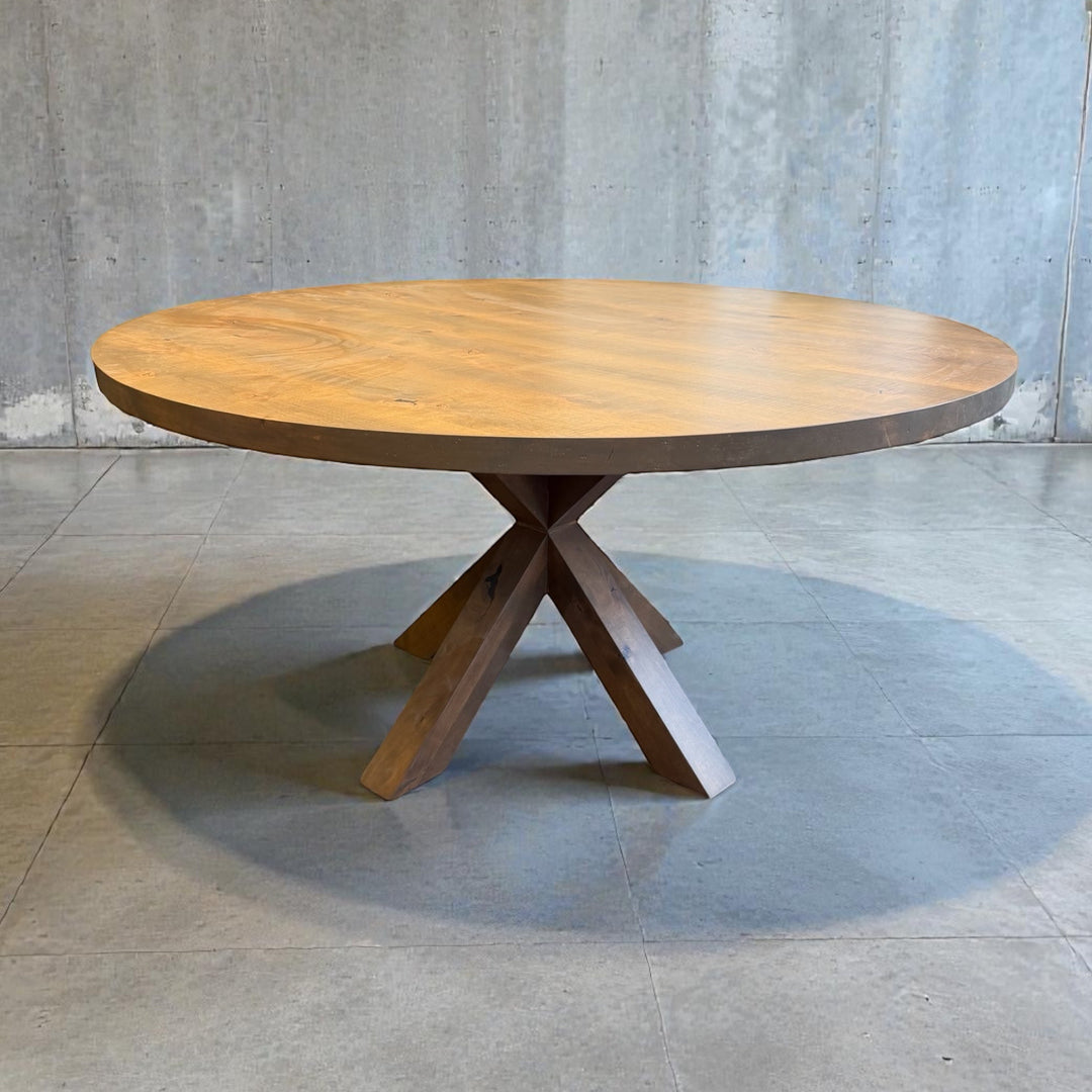 Lance 60″ Round Dining Table – Western Oak Top & Base - Seeds & Sawdust