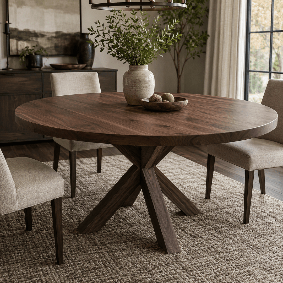 Lance X-Base Round Dining Table – Solid Black Walnut - Seeds & Sawdust