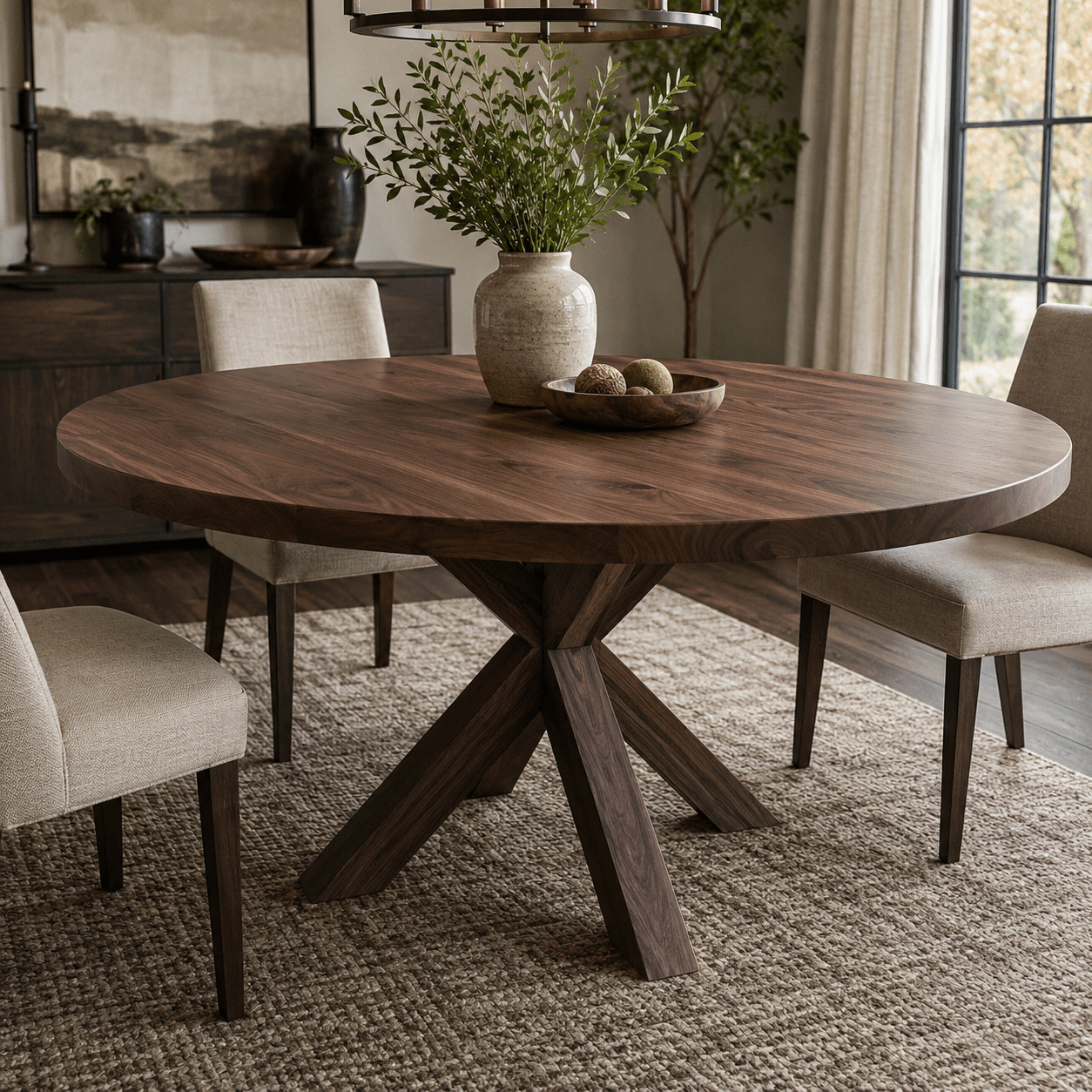 Lance X-Base Round Dining Table – Solid Black Walnut - Seeds & Sawdust