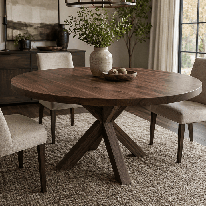 Lance X-Base Round Dining Table – Solid Black Walnut - Seeds & Sawdust