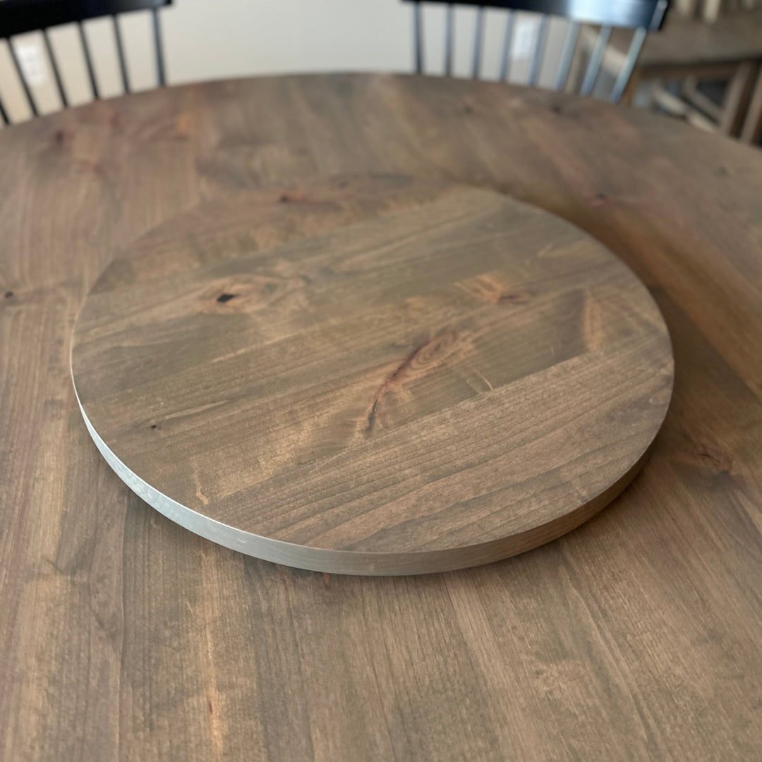 Lance X - Base Round Dining Table – Solid Knotty Alder, Custom Stain & Finish - Seeds & Sawdust