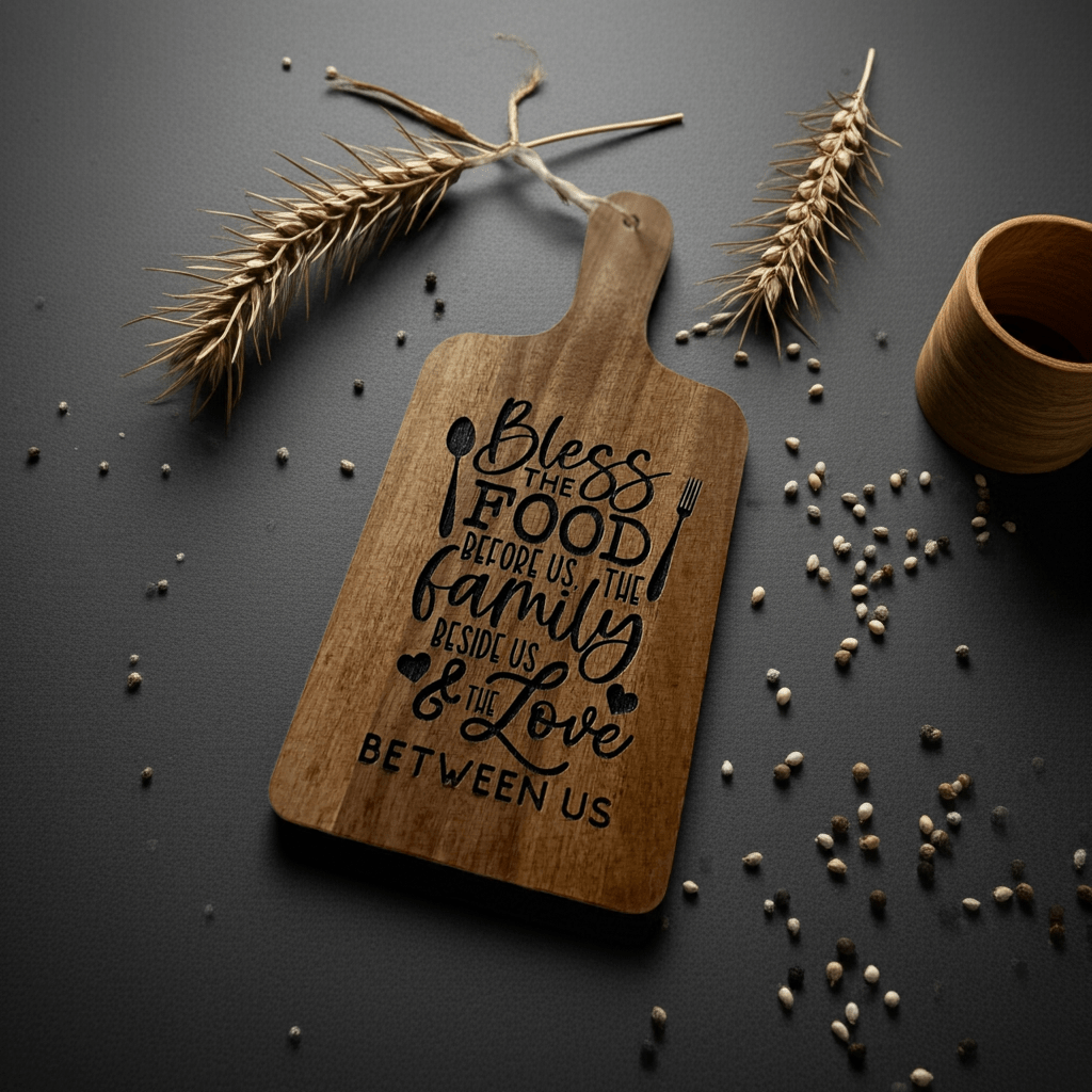 Laser Engraved Acacia Wood Cutting Board – Kitchen Decor, Cheeseboard, Gift for Food Lovers - Seeds & Sawdust